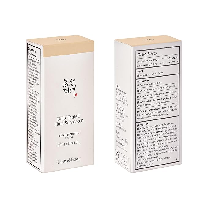 Beauty of Joseon Daily Tinted Fluid Sunscreen 12 Shades for Face Moisturizing Broad Spectrum SPF 40 Korean Skincare 50ml, 1.69 fl.oz #LP100