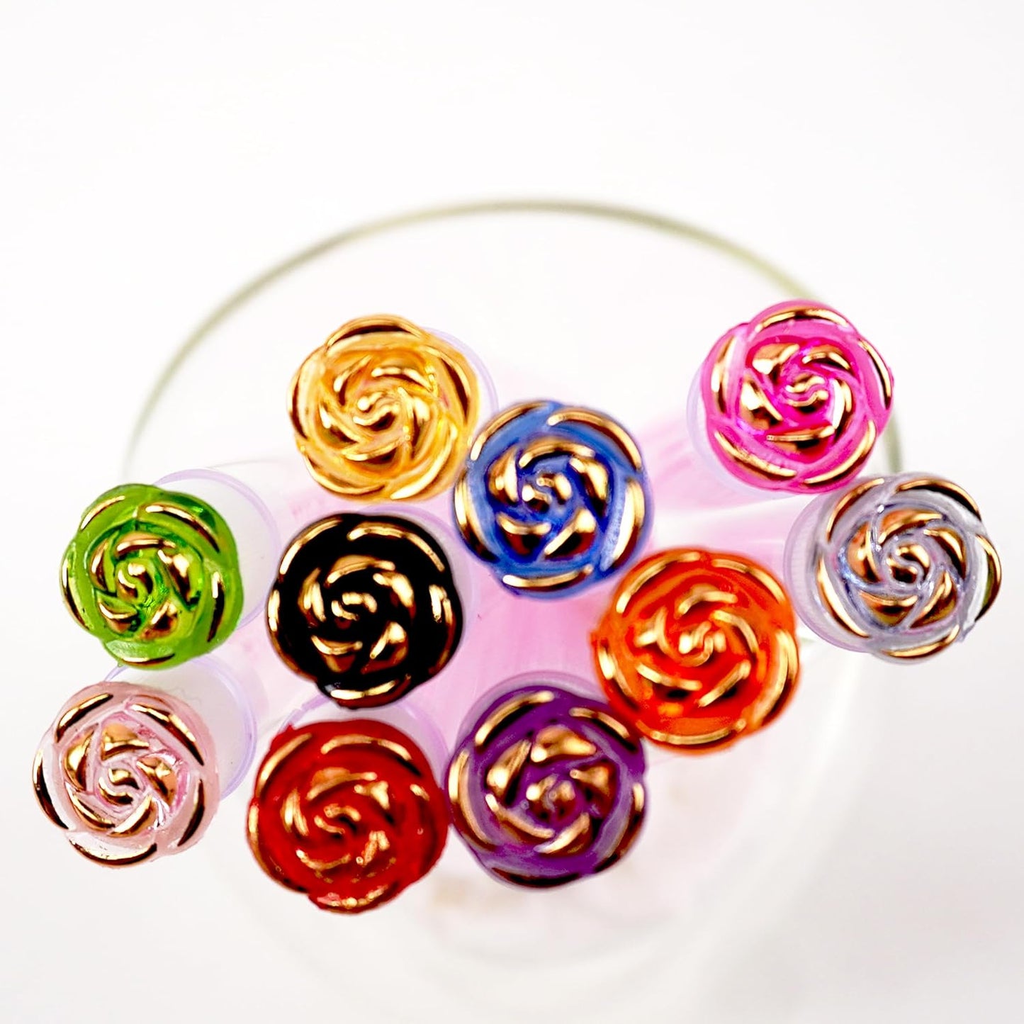 i-Laesh 10-Piece Disposable Mascara Wands with Tube - Diamond Spoolies for Eyelash & Eyebrow Makeup - Multi-Color Lash Applicator Set - Gold Rose