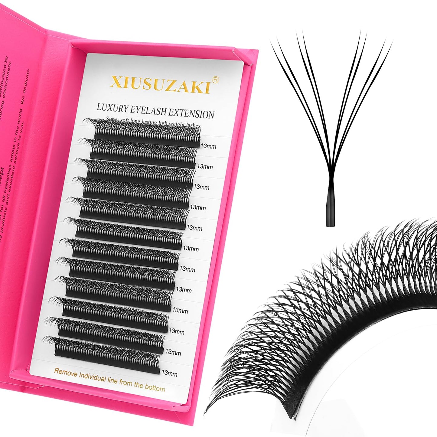 Lash Extensions Double Tips 4D Eyelash Extensions W Shape 0.07mm Thickness C Curl 10mm Premade Fans Easy Fan Volume Lashes Matte Black Crisscross(W-4D-Double Tips-0.07-C,10mm)