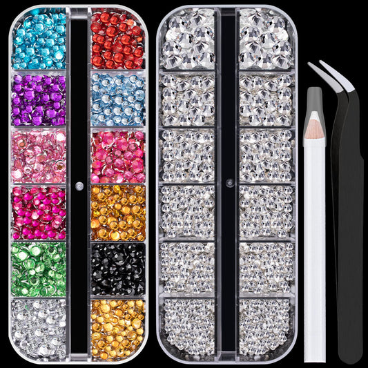 Flat Back Rhinestone Kits Colorful Rhinestones+Transparent White Gems With Picker Pencil And Tweezer For Home DIY And Professional Nail Art
