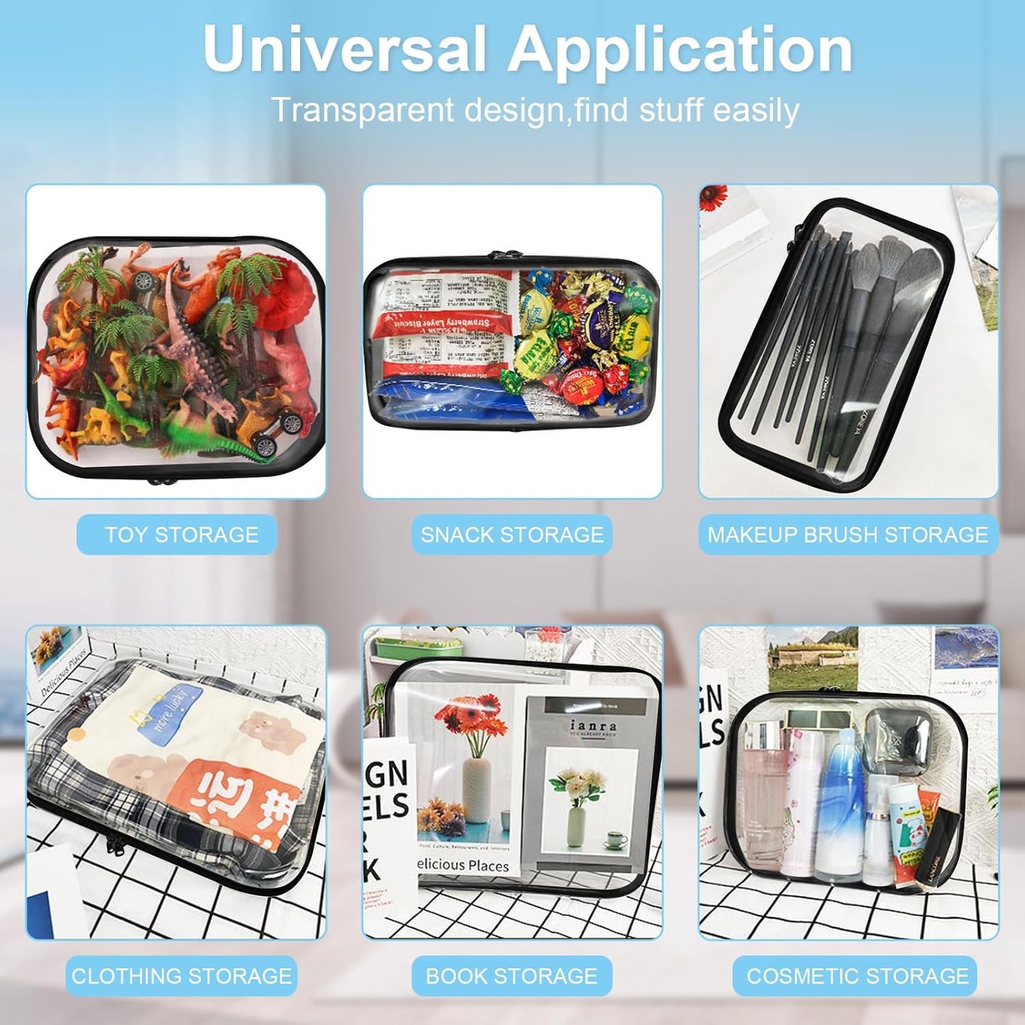 6 Pcs Clear Hard Zipper Case Hard-Sided Premium Storage Case Plastic Clear Hard Shell Zipper Pouch Portable Travel Organizer Box for Travel Building Blocks Puzzles Cosmetics Makeup Supplies (Black)