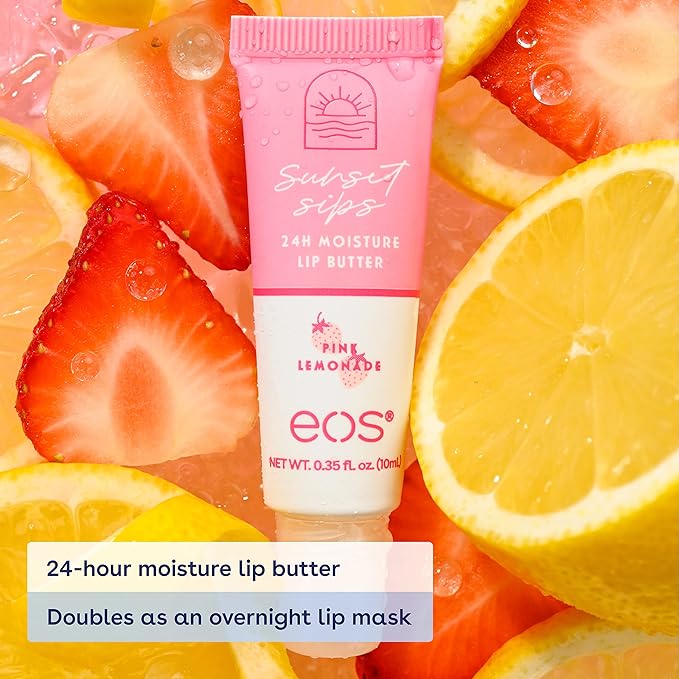 eos Sunset Sips Lip Butter Tube- Pink Lemonade, 24-Hour Moisture, Overnight Lip Mask, Lip Care Products, 0.35 fl oz (Pack of 5)