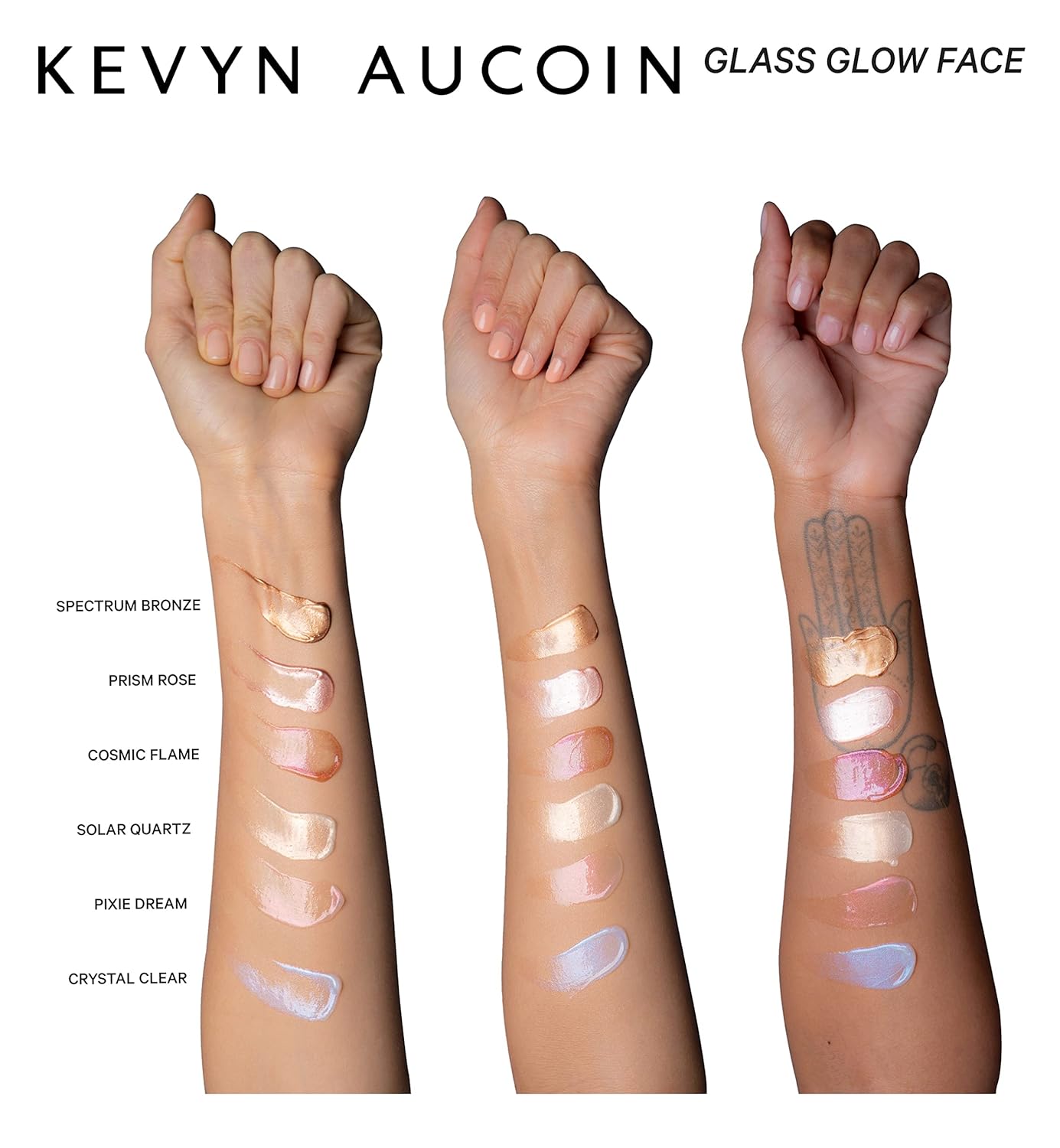Kevyn Aucoin Glass Glow Face, Solar Quartz: Multi-purpose universal dewy highlighter for face and body. Creates glowing youthful-looking hydrated skin with a glassy complexion. Makeup artist go to.