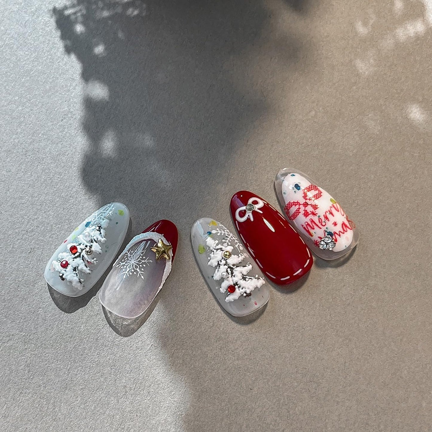 Christmas Nail Stickers 5D Embossed Christmas Nail Art Stickers with Snow Christmas Tree Xmas Tree Designs Winter DIY Self-Adhesive Nail Art Decorations for Women Girls