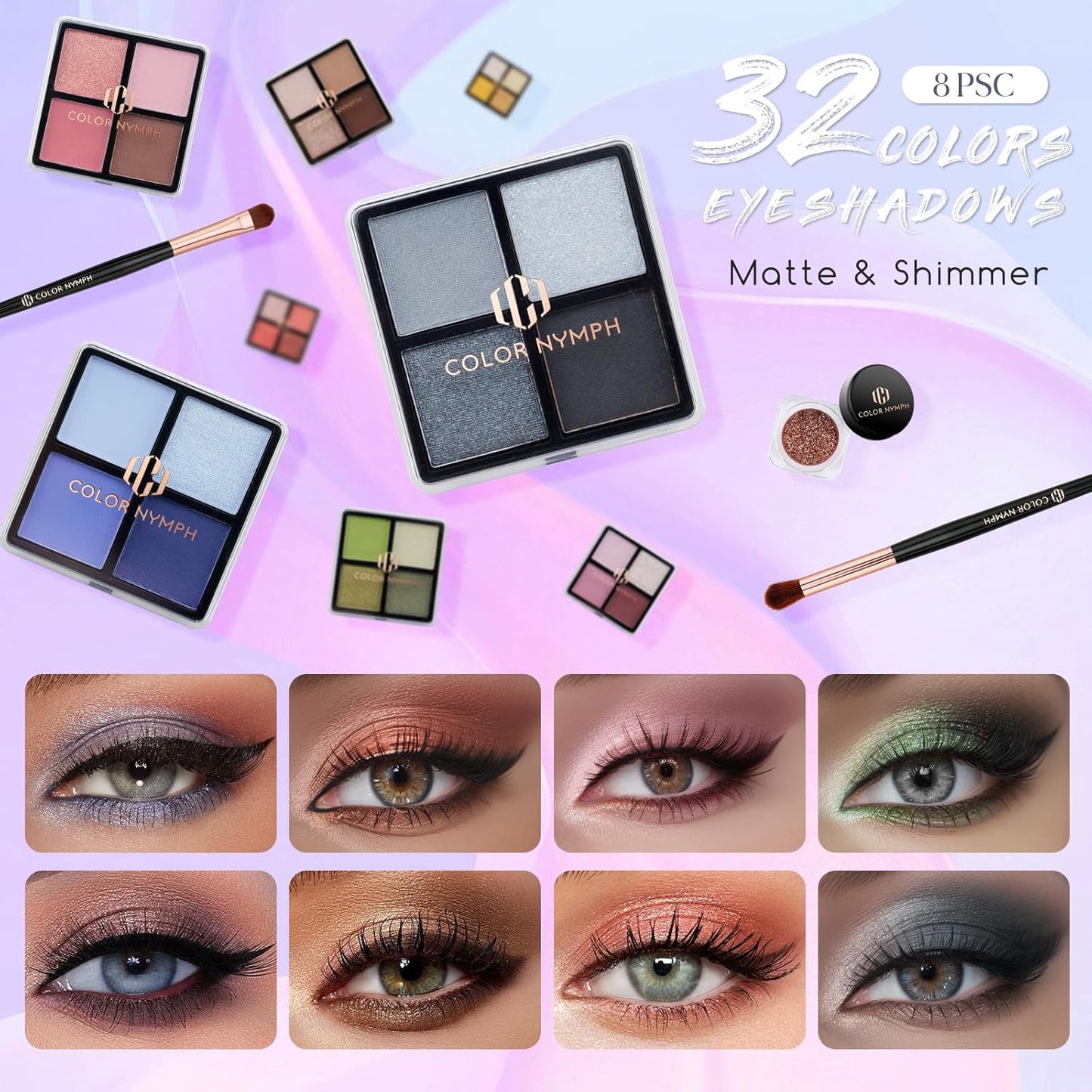 Color Nymph Beginners Makeup Kit With Train Case For Teenagers Girls, Full Starter Cosmetics Set Included 32 Colors Eyeshadow, Glitter Cream, Blush, Highlighter, Lip Gloss and Brush (White)