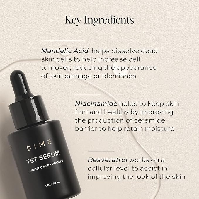 DIME Beauty TBT Serum - Anti-Aging Face Serum With Niacinamide and Mandelic Acid, Hydrating for Youthful Skin, 1 oz (30 mL)