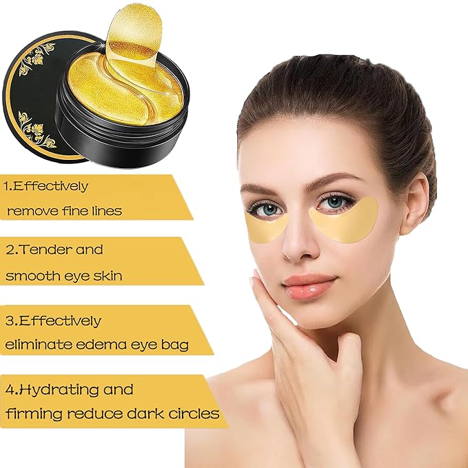 Under Eye Patches, 24K Gold Under Eye Patches for Puffy Eyes and Dark Circles, Under Eye Treatment, Fine Lines & Puffiness, 60 Pairs Collagen Eye Gel Pads for Personal Care