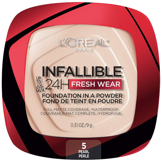 L'Oreal Paris Makeup Infallible Fresh Wear Foundation in a Powder, Up to 24H Wear, Waterproof, Pearl, 0.31 oz.