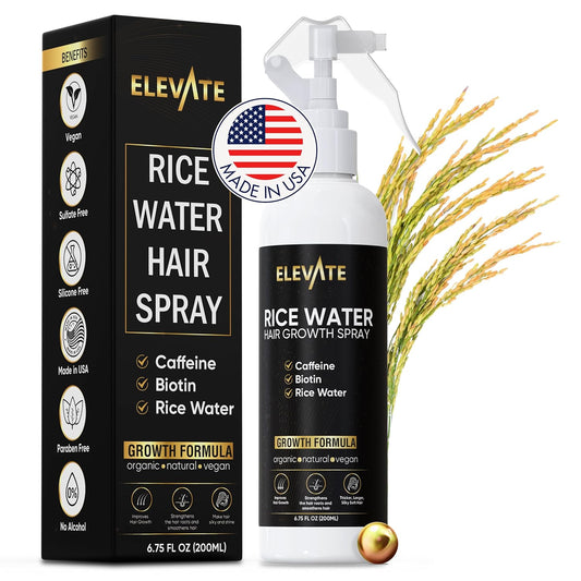 Elevate Rice Water Hair Growth Spray - Infused with Biotin, Caffeine & Aloe Vera for Thicker, Longer, Softer Hair - Fermented Leave In Mist for Thinning, Damaged Hair - Vegan & Non-Greasy