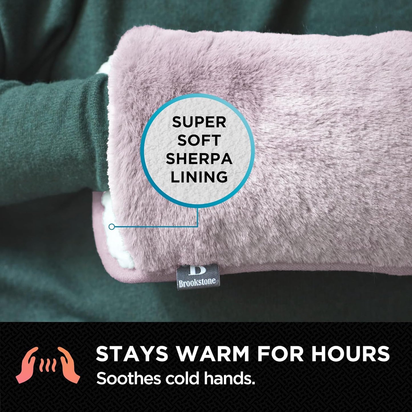 Brookstone Faux Fur Hand Warmer | Soothe Cold Hand Muff with Microwavable Gel Pack for Long Lasting Heat | Cozy Sherpa & Plush Lining for Ultimate Comfort | Hand Muffs for Women & Men
