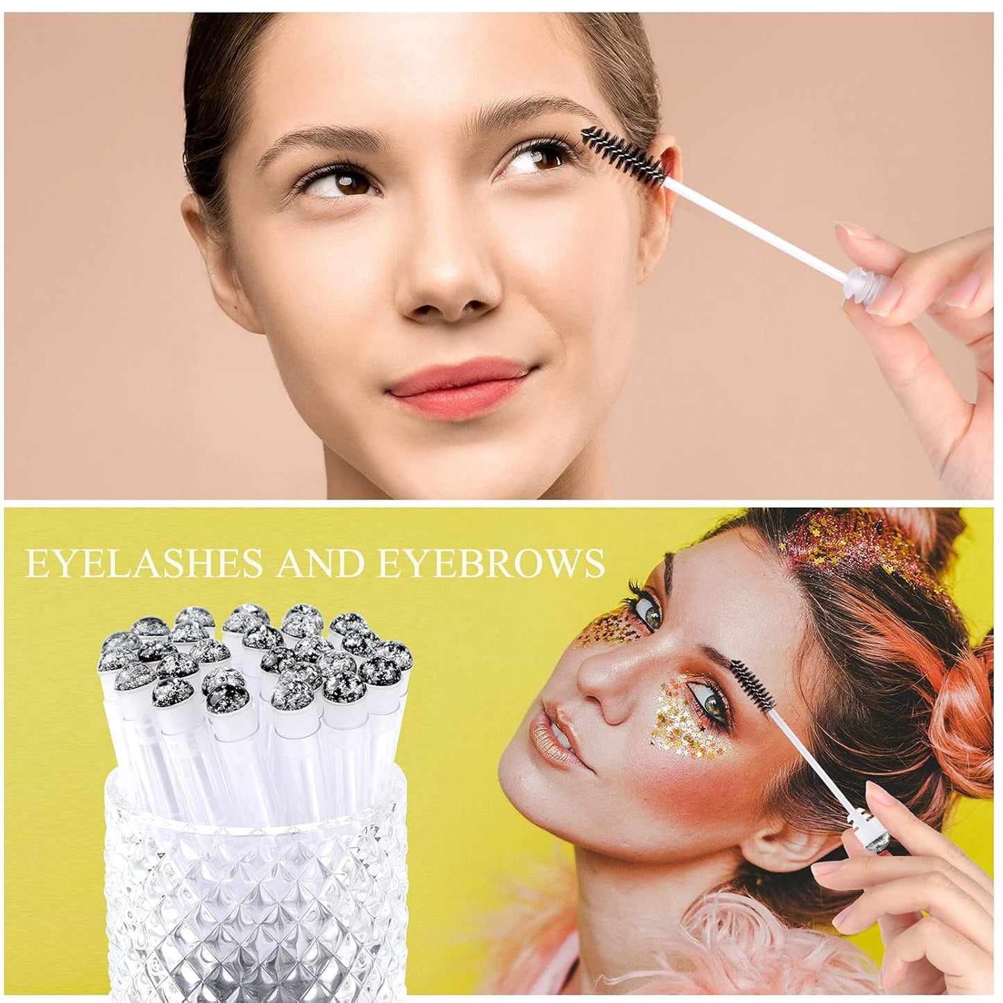 50pcs Eyelash brush Lash Wand Makeup tool Eyelash Extension supplies Cleaning brush Diamond Mascara foil black