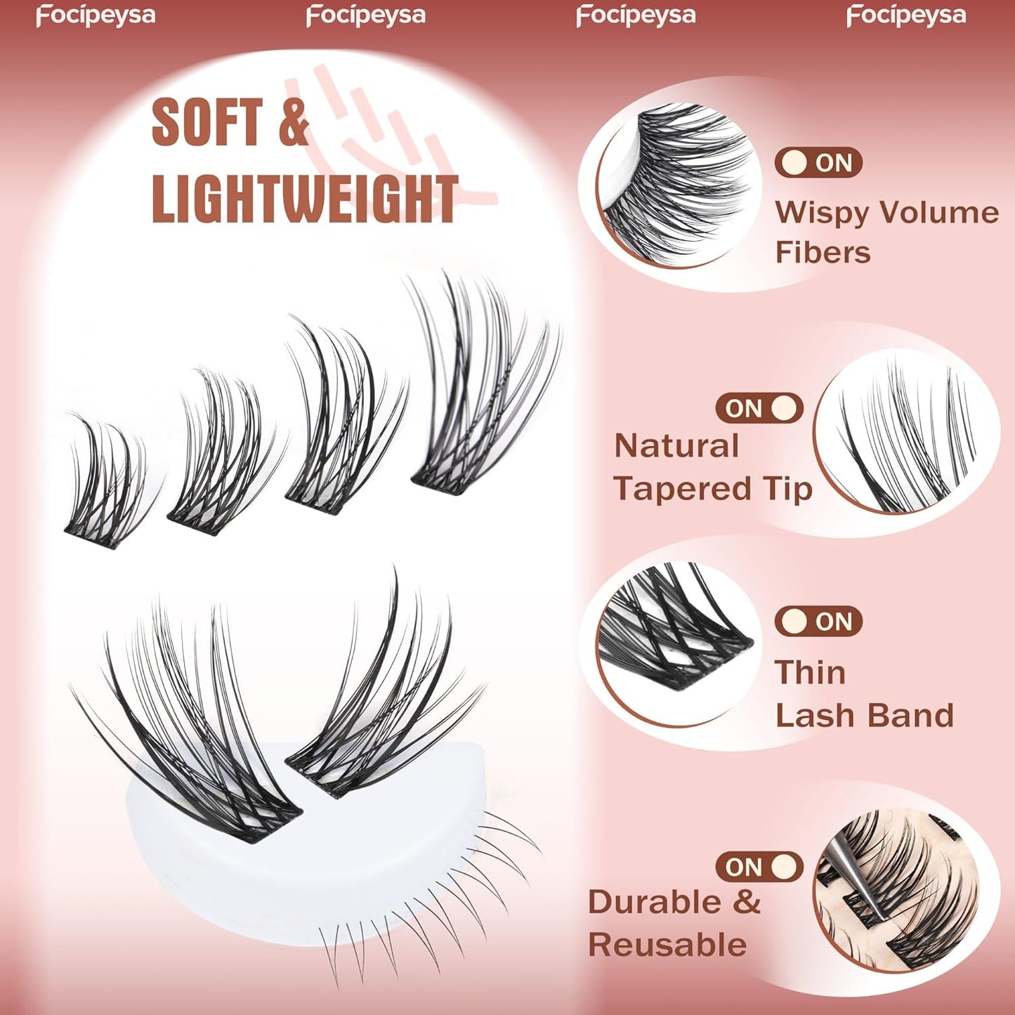 Focipeysa Natural Look Lash Clusters Wispy Cluster Eyelash Extensions 10-16mm Eyelash Extensions C-Curl Lashes Extensions with Bottom Lashes Fairy Individual Eyelash DIY Lash Clusters at Home