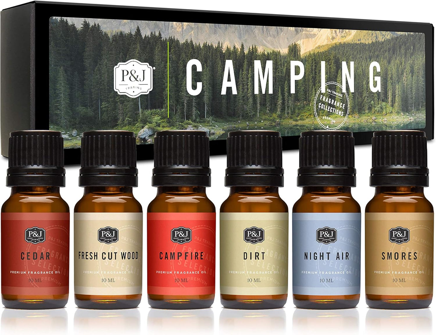 P&J Trading Fragrance Oil Camping Set | Campfire, Smores, Dirt, Fresh Cut Wood, Night Air, and Cedar Candle Scents for Candle Making, Freshie Scent, Soap Making Supplies, Diffuser Oil Scents