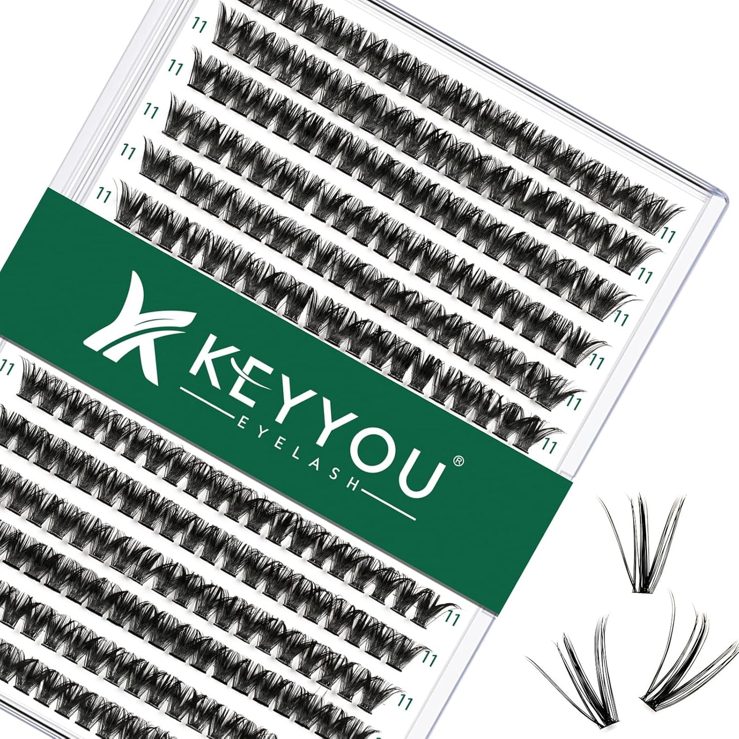 KEYYOU Lash Clusters 300pcs Individual False Eyelashes 50D-0.07D Curl 11mm DIY Eyelash Extension Soft&Natural Cluster Lashes (Black, Flexible and Lightweight)