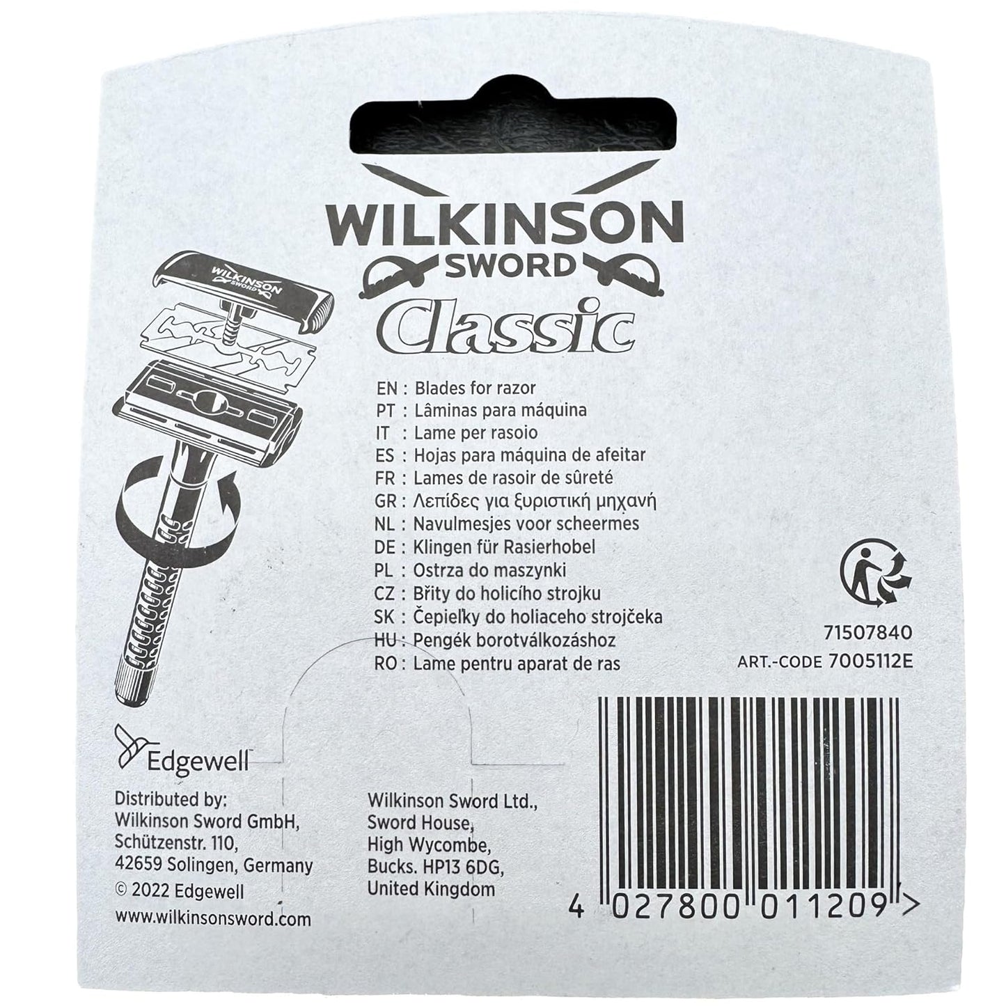 100 Wilkinson Sword Classic Double Edge Safety Razor Blades | German Made Stainless Steel Blades for Smooth, Close Shave | Fits All Double Edge Razors | 20 X 5