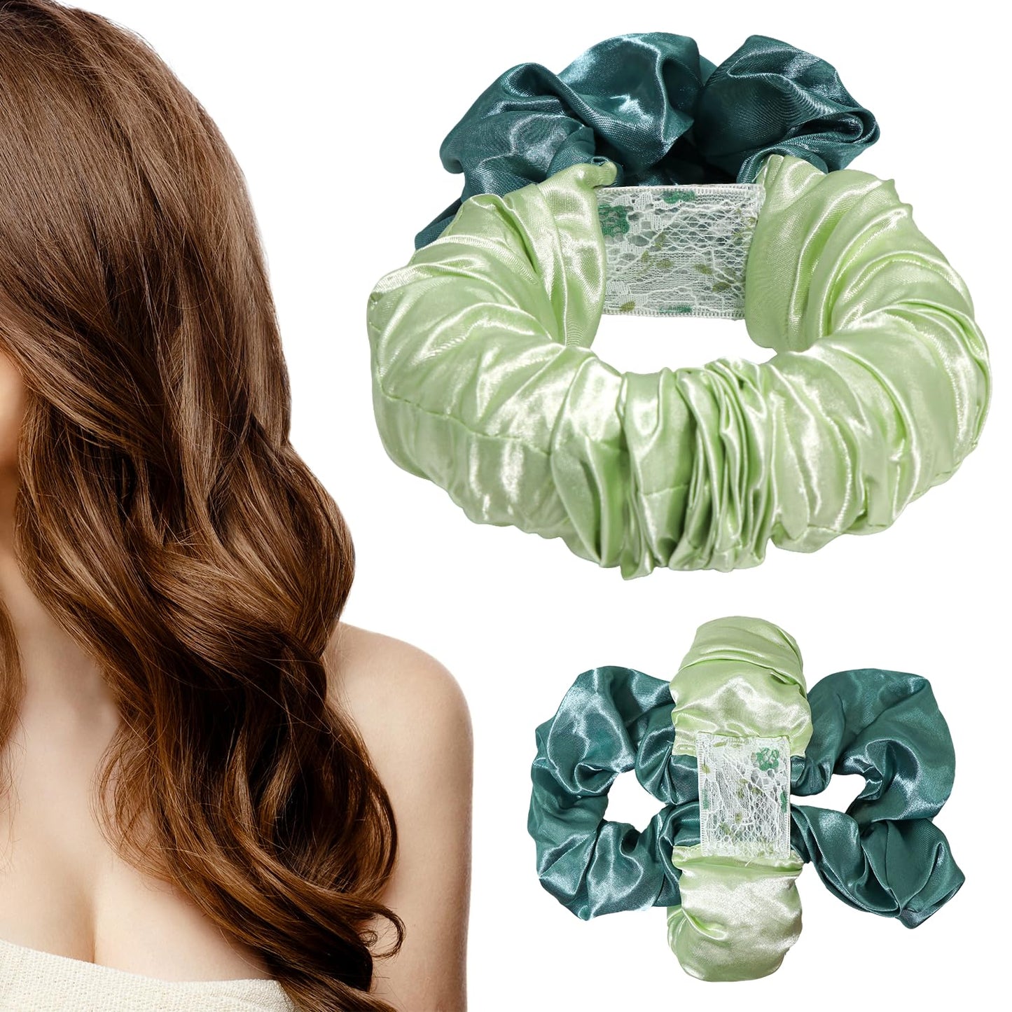Heatless Hair Curler, Hair Curlers Overnight to Sleep In, Heatless Curling Scrunchie for Women Soft Silk Lazy Rollers Headband for Long Hair Overnight (Green, 1PCS)