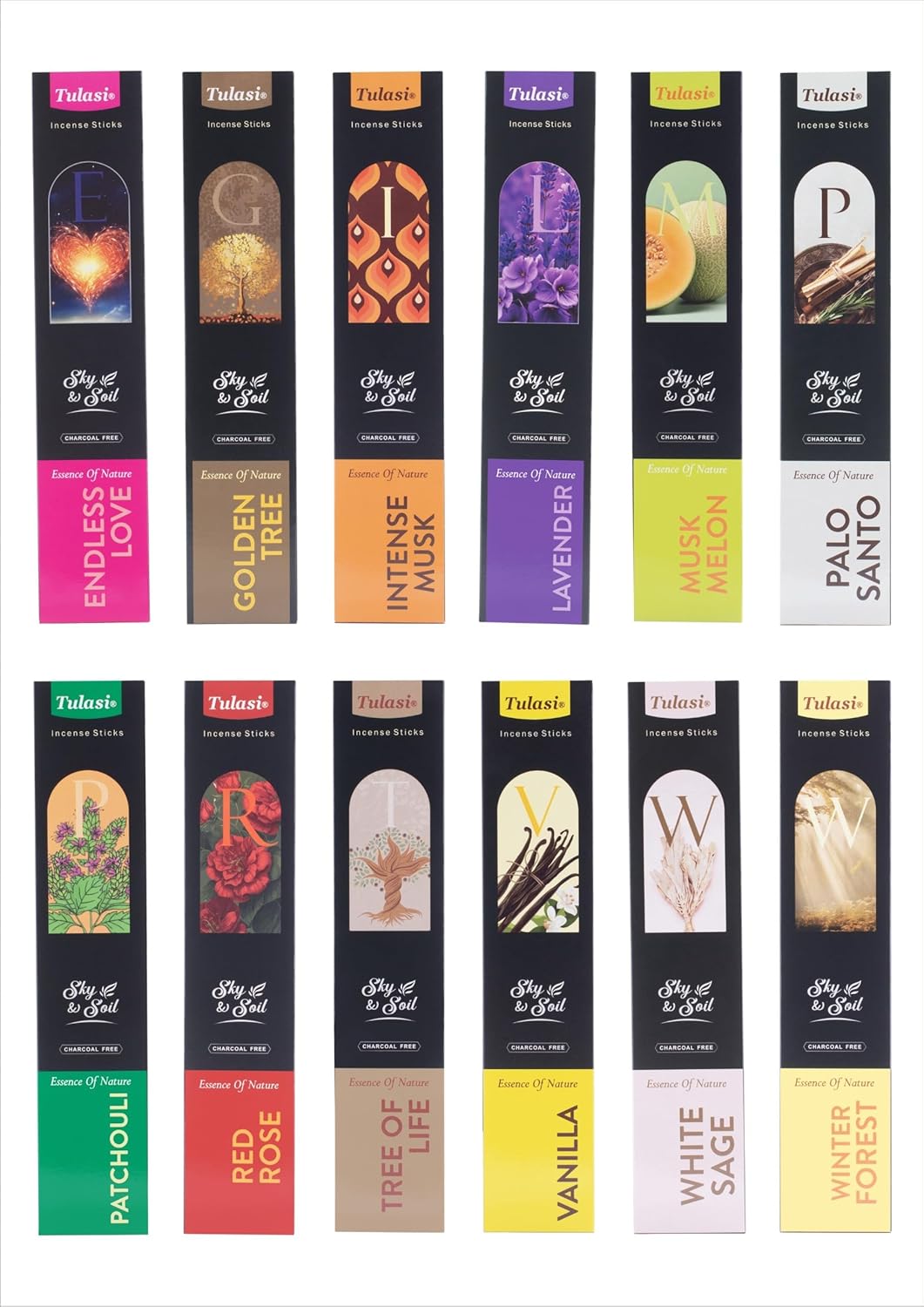 Tulasi Incense Sticks Gift Set – 144 Natural Scented Sticks (12 Fragrances) – Aromatherapy, Meditation, Yoga, Stress Relief, Air Purification – Long-Lasting Fragrance Gift Box (40g)