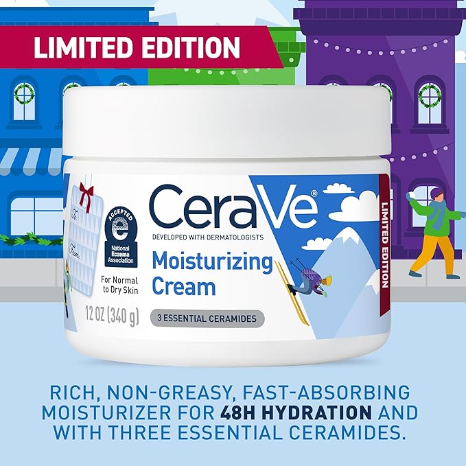 CeraVe Après Ski Moisturizing Cream, Body and Face Moisturizer for Dry Skin, Body Cream with Hyaluronic Acid and Ceramides, Daily Moisturizer, Oil-Free, Fragrance Free, Non-Comedogenic, 12 Ounce