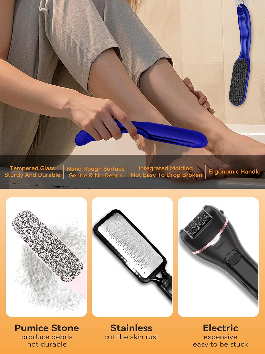 Beyond The Cream Veins Grain Foot File, Nano Glass Foot File, Hard Skin Callus Remover, Professional Pedicure Tool, Anti-Slip Handle Rope & Storage Bag, Ideal Gift for Beauty & Fitness Lovers, 2-Pack