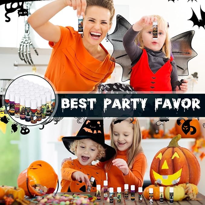 Dunzy 50 Pcs Halloween Lip Balm Bulk Spooky Lip Balm Gifts Bulk Vintage Halloween Wedding Favors Halloween Stuffers for Adults Halloween Party Supplies for Baby Shower, 10 Style, 5 Fruit Flavors