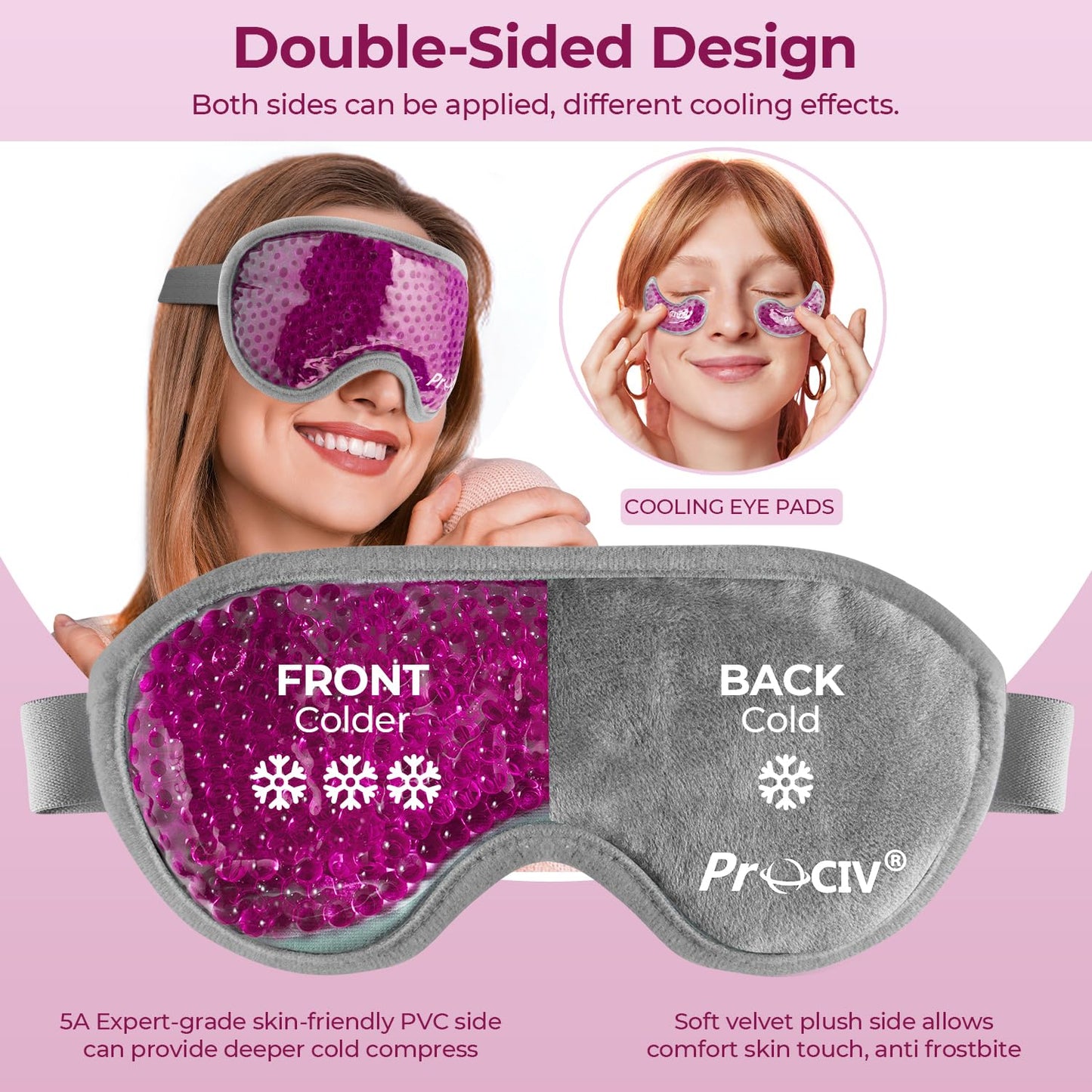 Cooling Eye Mask Ice Face Mask - Gel Beads Hot Cold Compress Reusable Ice Face Eye Mask, Under Eye Patches & Ice Pack Set, Cold Eye Mask for Sleeping Dark Circles Puffiness Dry Eye Headache (Rose Red)