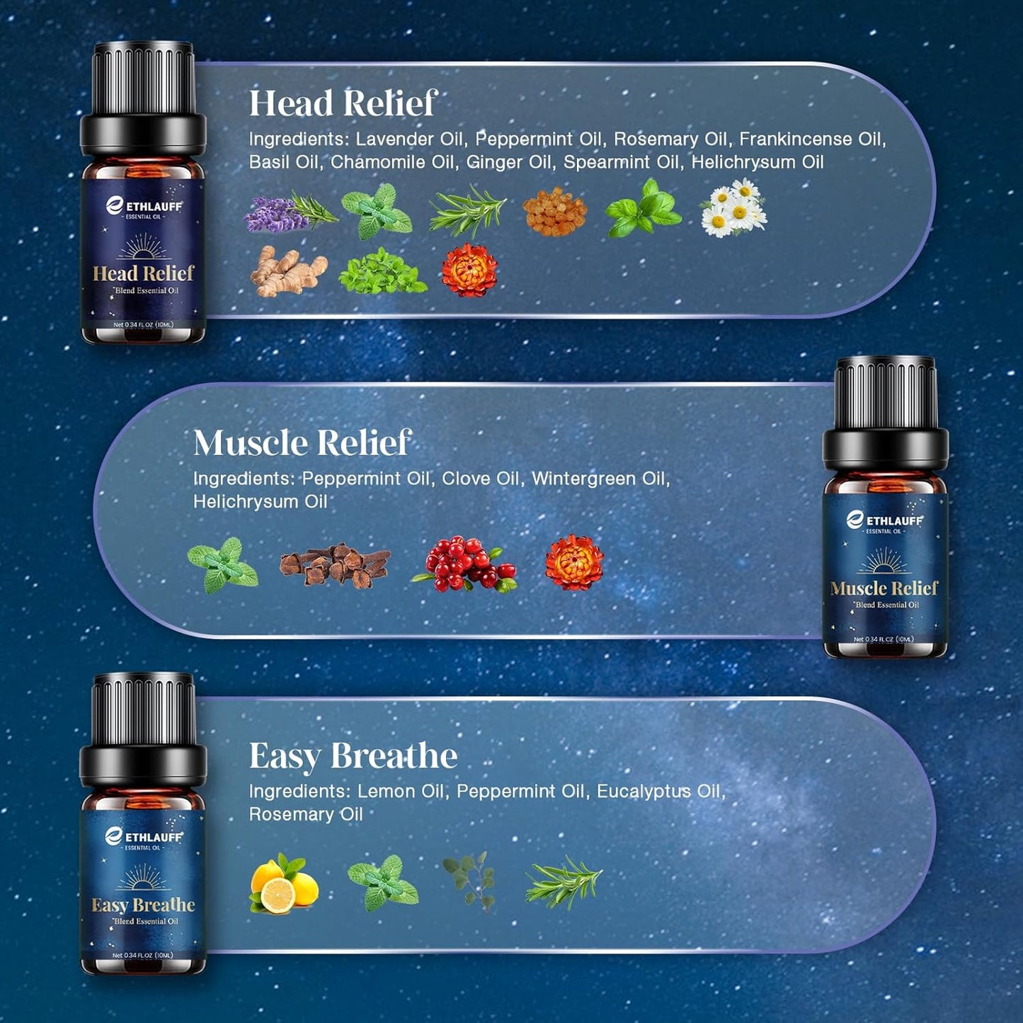 Essential Oil Blends, Essential Oils for Diffusers for Home, Relax Fragrance Oils Kit- Stress Relief, Sweet Dreams, Head Relief, Relax, Immunity for Aromatherapy, Humidifiers, Massage, 6x10ml