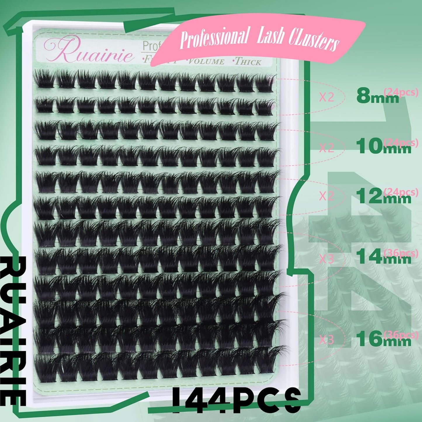 Ruairie Lash Clusters Eyelash Clusters Eyelash Extensions Thick Cluster Lashes Extension 8-16MM Individual Lashes 300D Volume Eye Lash Clusters D-Curly Individual Eyelashes Wispy