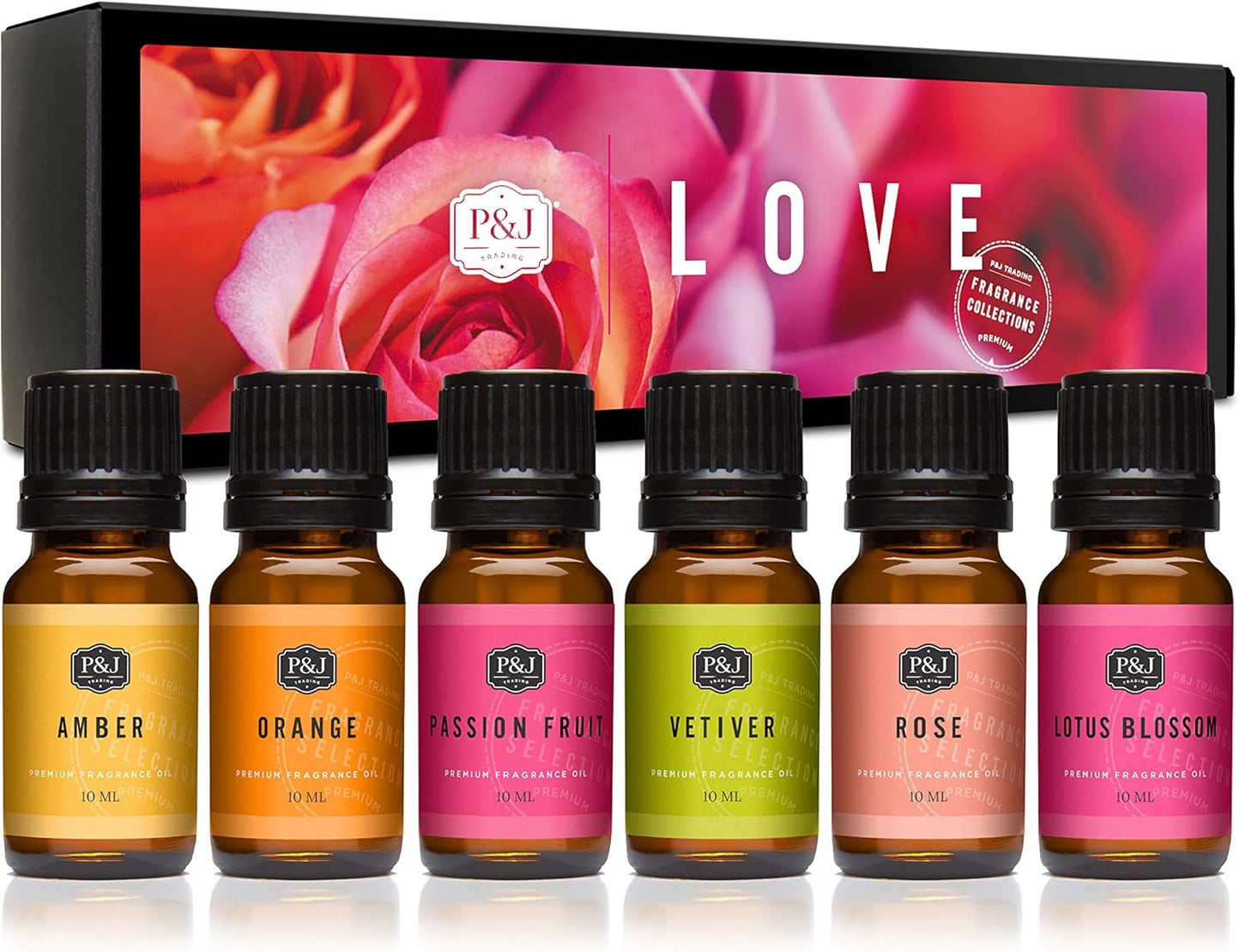 P&J Trading Fragrance Oil Love Set | Rose, Amber, Lotus Blossom, Passion Fruit, Vetiver, Orange Candle Scents for Candle Making, Freshie Scent, Soap Making Supplies, Diffuser Oil Scents