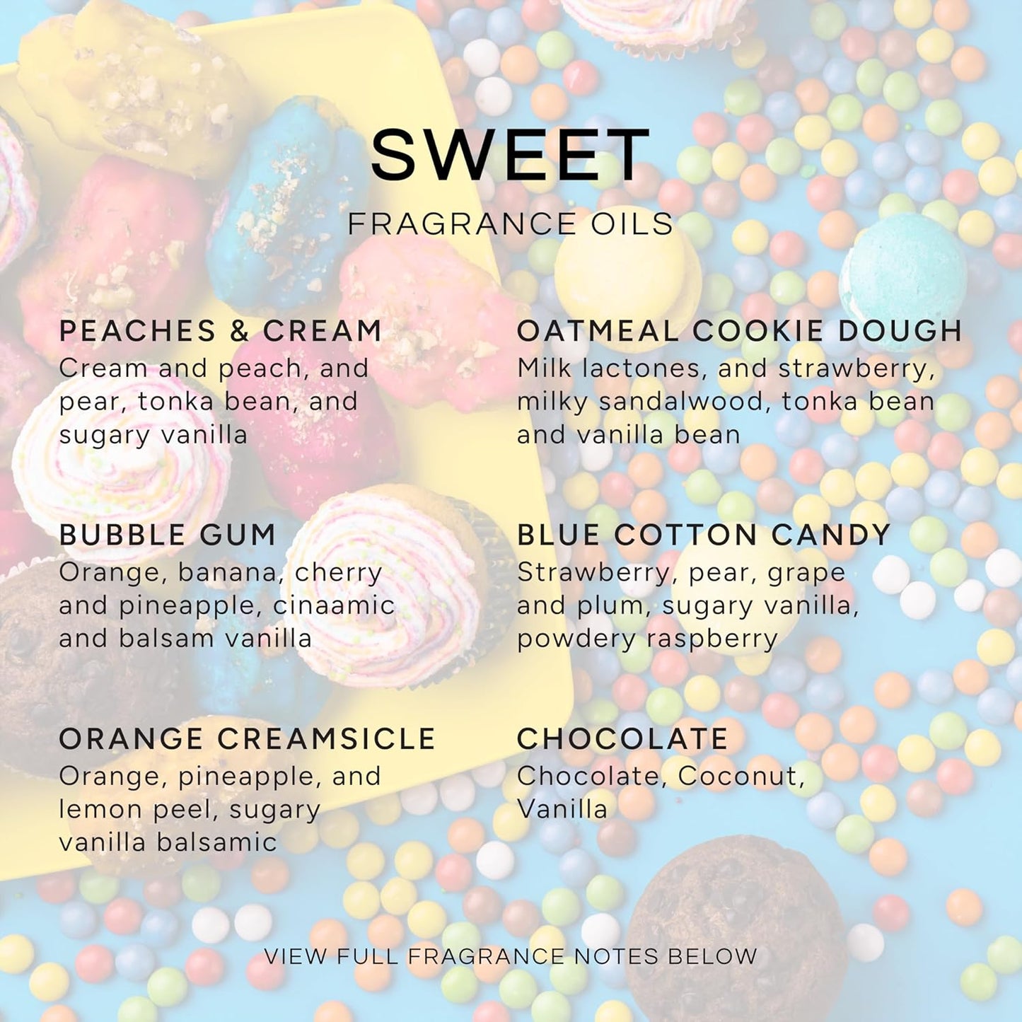 Eternal Essence Oils Sweet Set of 6 Premium Fragrance Oils - Includes Bubble Gum, Orange Creamsicle, Peaches & Cream, Blue Cotton Candy, Oatmeal Cookie Dough, and. Chocolate Scented Oils - 10ML