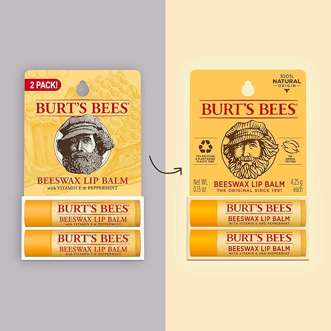 Burt's Bees Lip Balm Easter Basket Stuffers - Original Beeswax, Lip Moisturizer With Responsibly Sourced Beeswax, Tint-Free, Natural Conditioning Lip Treatment, 2 Tubes, 0.15 oz. (Pack of 2)