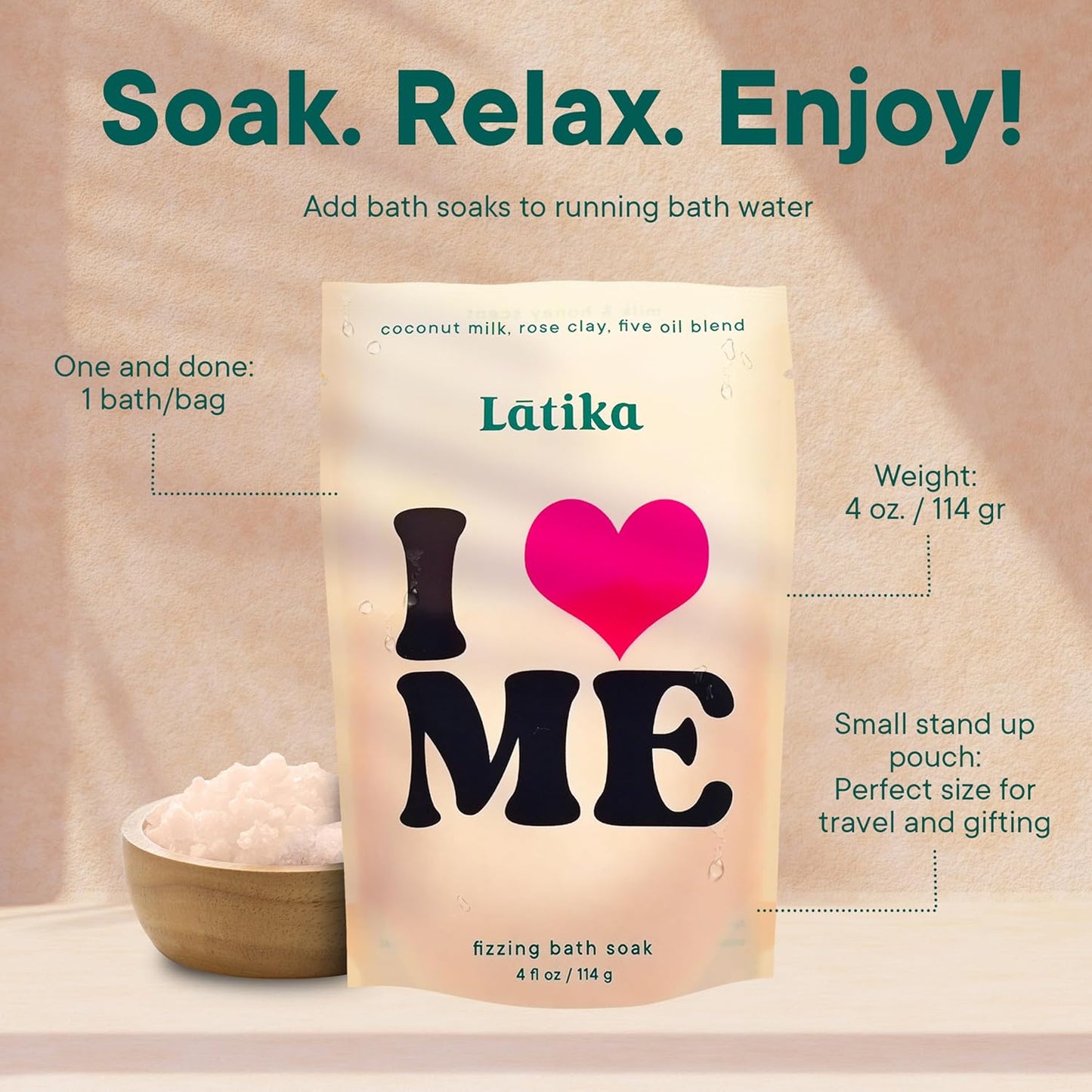 Soak Set of 3 - I Heart Me Bath Soaks with Oats, Milk & Honey for Self-Love & Self-Care – for Relaxation, Muscle Recovery & Skin Nourishment – Stress Relief Soaking Salts