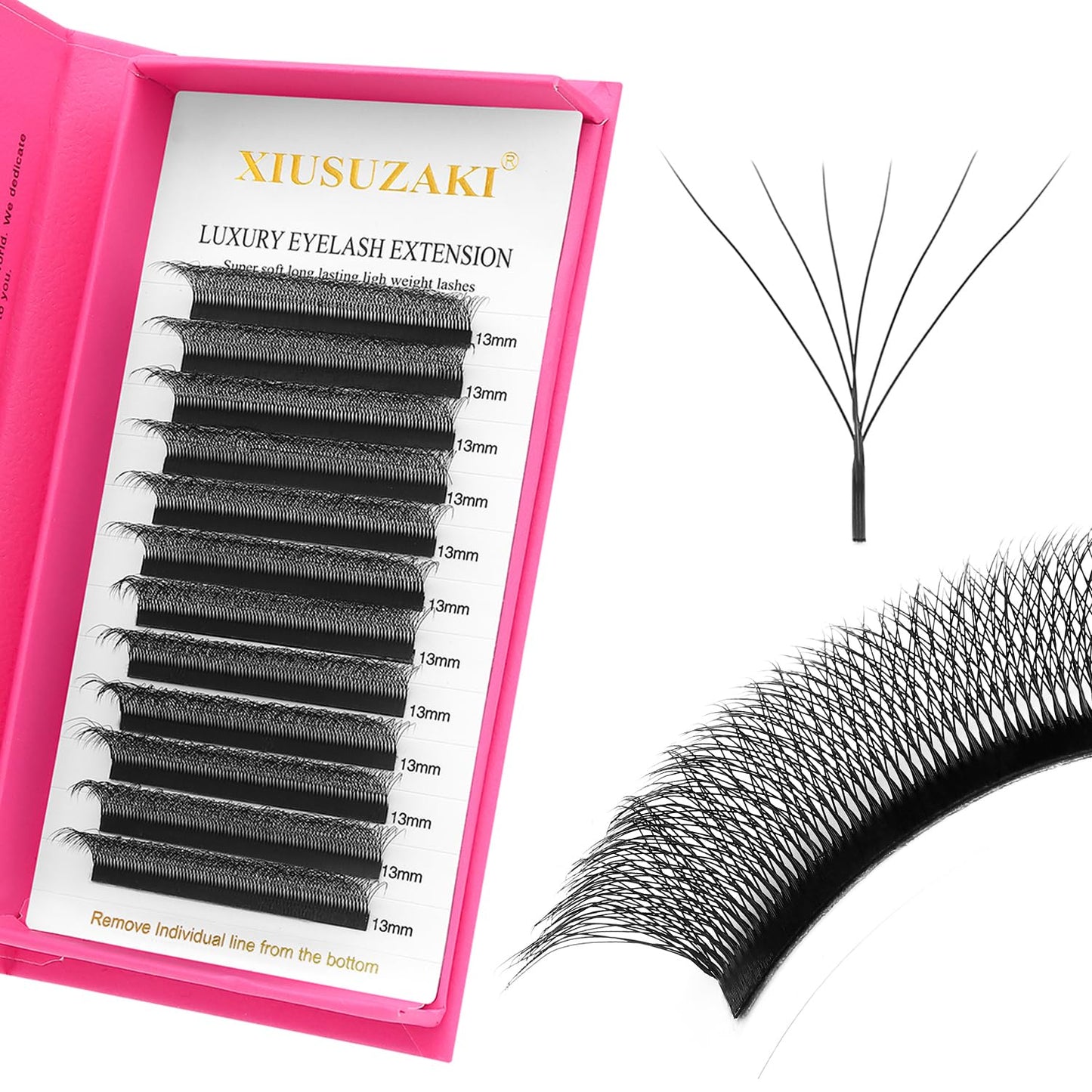 Lash Extensions 6D Eyelash Extensions W Lashes 0.07mm Thickness C Curl Lashes 8mm Soft Lash Trays Pestañas Pelo a Pelo Natural Matte Black False Eyelashes Individual Lashes(W-6D-0.07-C,8mm)