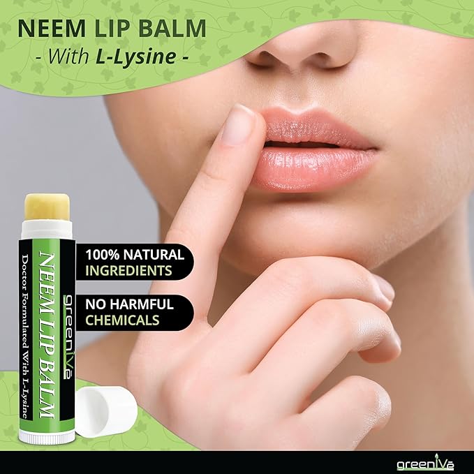 GreenIVe Neem Lip Balm, Vegan Lip Moisturizer with L-Lysine, Soothe and Soften (3)