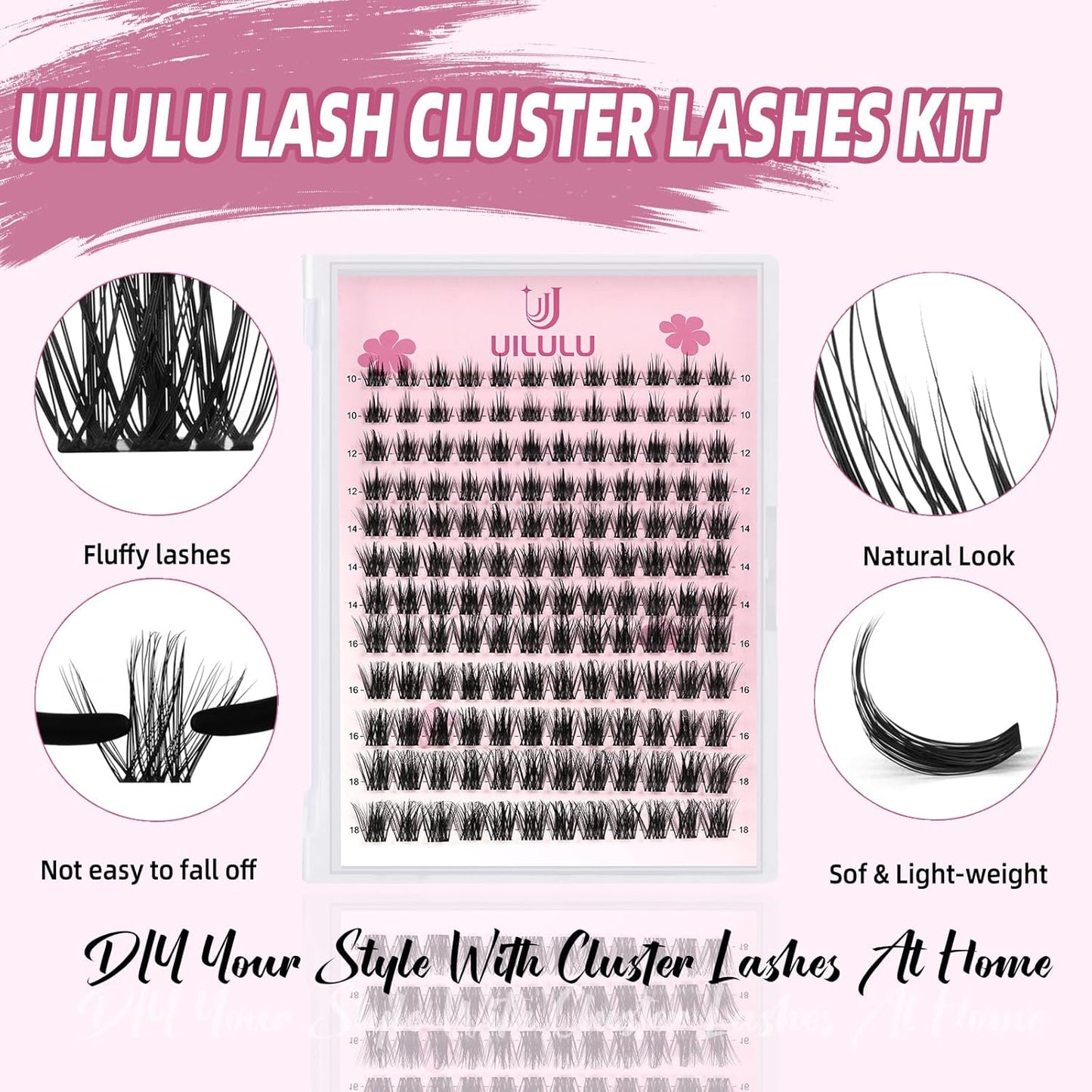Lash Clusters D Curl Invisible Band Clusters Lashes 0.07D 10-18 MIX 144 Eyelashes Individual Lashes DIY Lash Extensions at Home False Lashes Wide Band Wispy Eye Lash Clusters U06 Lash