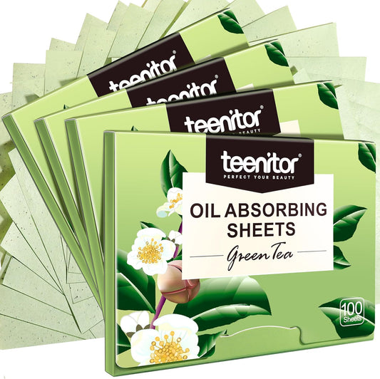 Teenitor Oil Blotting Sheets for Face, 400 Sheets Green Tea Oil Absorbing Sheets Blotting Paper for Oily Skin, Oil Absorbent Pads Face Oil Wipes Oil Sheets for Women, Oil Control Film Large 10cmx7cm