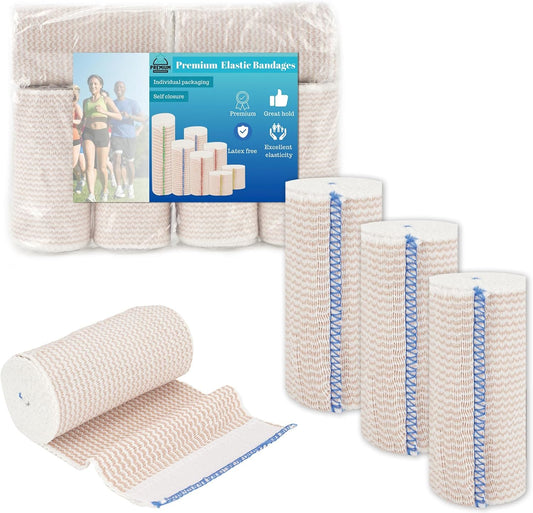 Premium Elastic Bandage Wrap 4 inch 3 Pack Reusable Versatile Self-Closing Compression Bandage Wraps for Ankles, Wrists Knee, Tummy and Body Cotton Lymphedema Wraps for Legs Latex-Free