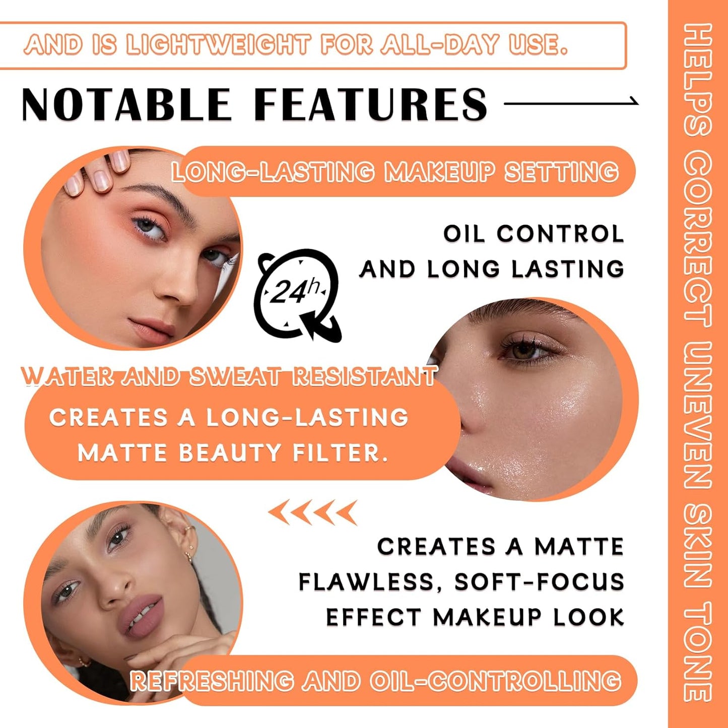 Loose Setting Face Powder Set,Oil Control Long Lasting Lightweight Setting Powder with Foundation Makeup Brushes,Soft Focus Matte Flawless Finish,Pink Complexion