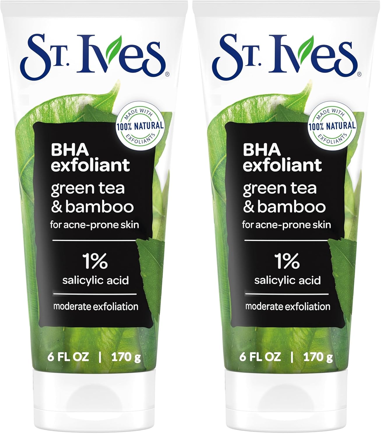 St. Ives Blackhead Clearing Face Scrub, Clears Blackheads & Unclogs Pores, Green Tea & Bamboo, Salicylic Acid Acne Treatment Facial Scrub, Moderate Exfoliator Skin Care with Natural Exfoliants 6 oz