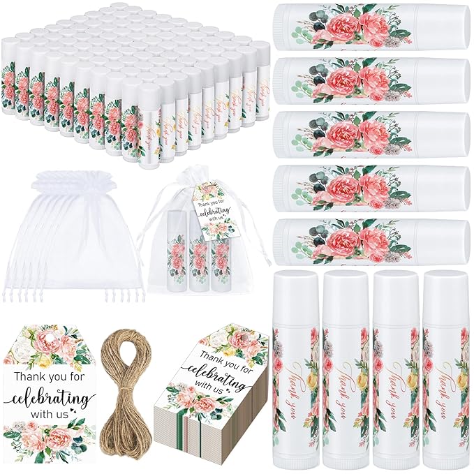 100 Pack Thank You Gifts Lip Balm Bulk Party Supplies Employee Appreciation Gifts for Guests Wedding Bridal Shower Bachelorette Gifts Baby Shower Favors for Coworkers Women Homeless Nurse