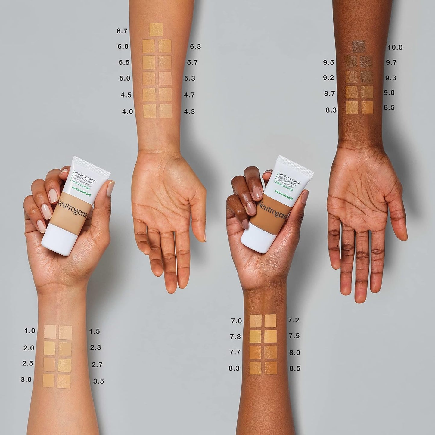 Neutrogena Clear Coverage Flawless Matte CC Cream, Full-Coverage Color Correcting Cream Face Makeup with Niacinamide (b3), Hypoallergenic, Oil Free &-Fragrance Free, Butterscotch, 1 oz