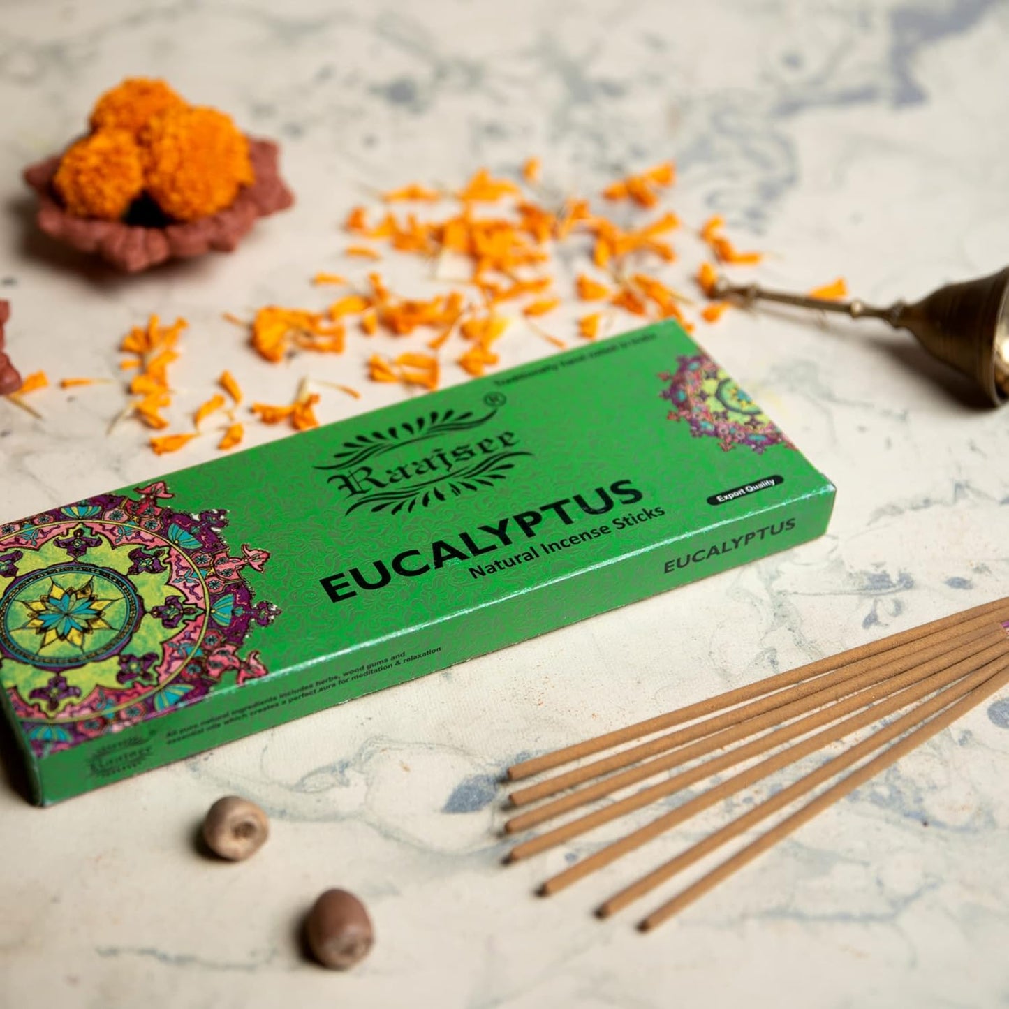 Raajsee Incense Sticks Eucalyptus 100 gm Pack-100% Pure Organic Natural Hand Rolled Free from Chemicals-Perfect for Church, Aromatherapy,Relaxation,Meditation,Positivity & Sensual Therapy