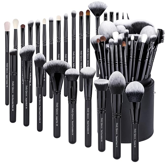 29pcs Black Professional Makeup Brush Set Kabuki Powder Concealers Eye shadows Blush Eyeliner Eyebrow Contour Eye blending Brushes (29pcs brush+black barrel)