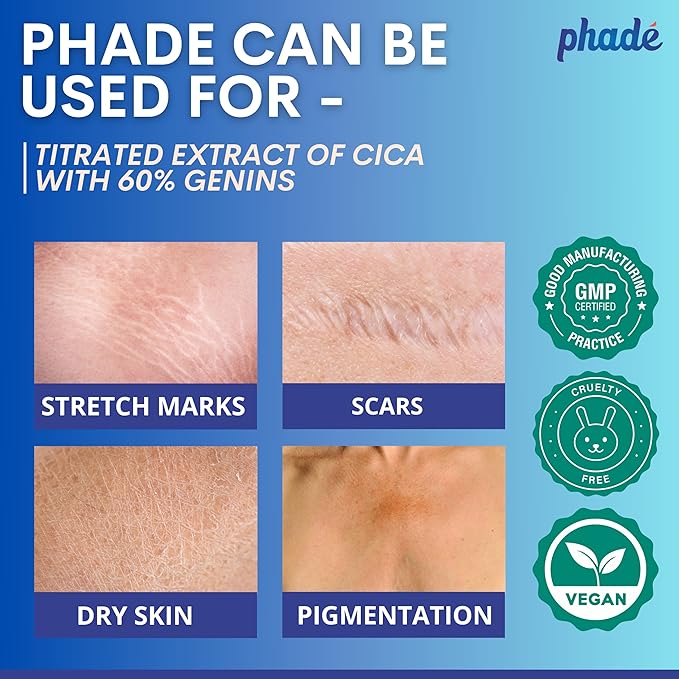 Phade Stretch Mark Cream with CICA - 200ml | Pregnancy, Scars, Uneven Skin Tone, Aging | Dermatologist Tested, Clinically Proven Formula for Stretch Marks, Hydration, and Skin Repair