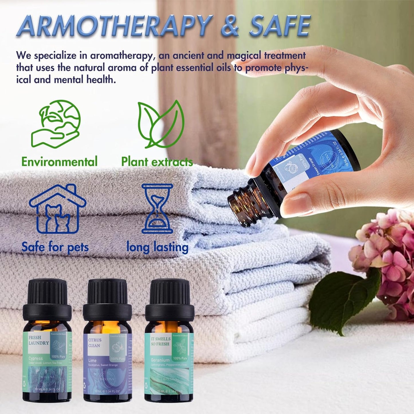 Essential Oils for Laundry - 100% Pure Essential Oils for Diffusers for Home,6x10ml(Clean)- Aromatherapy Oils for Soap,Candle Making,Humidifiers,Dryer Balls