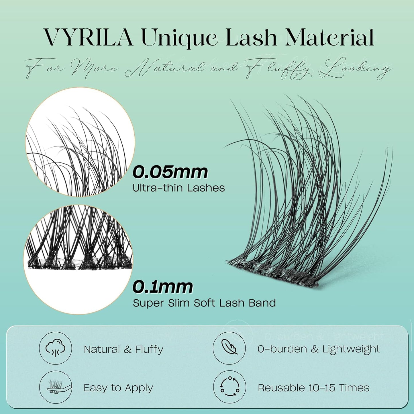 Lash Clusters 0.05mm Individual Lashes, 3D Wispy Lashes Clusters, 0.1mm Super Thin Band Resuable Natural Lashes,C Curl Faux Mink Lashes,144pcs Lash Extension (Green Vivid-C-0.05-8-16mix)