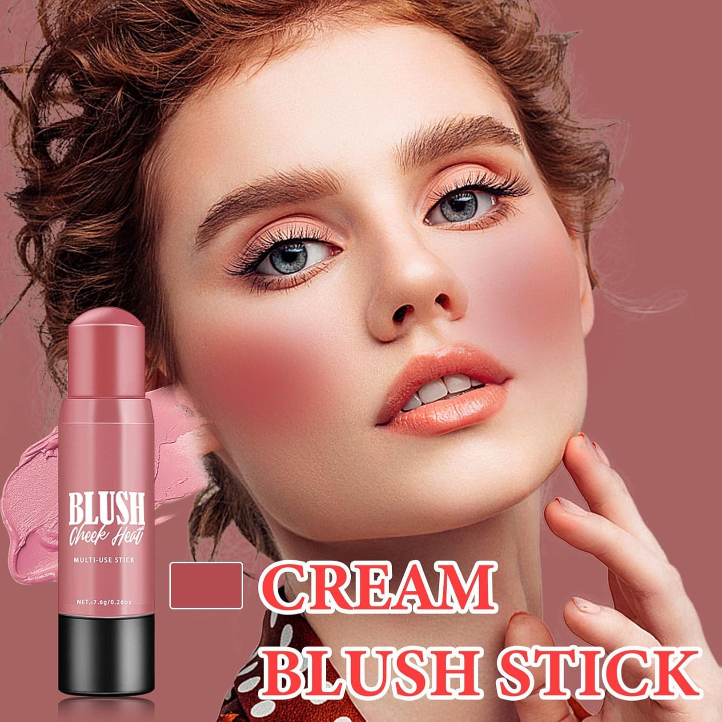 Cream Blush Stick Makeup,Blush Stick for All Skin Tones,Easy to Color,Soft Long Lasting Lightweight Blush Face Makeup Stick,Waterproof Multi Stick for Cheeks & Lip & Eyes（#102）