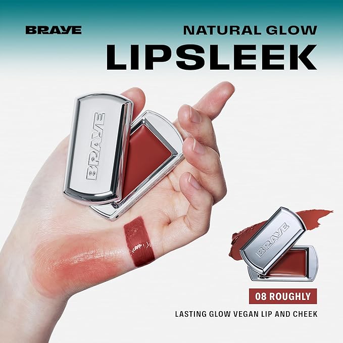 BRAYE Lipsleek Lip Balm, Monochromatic Cream Blush 2-in-1 Face Makeup, Hydrating & Mood Buildable, Vegan + Cruelty-Free Glow for Cheeks l 08 Roughly