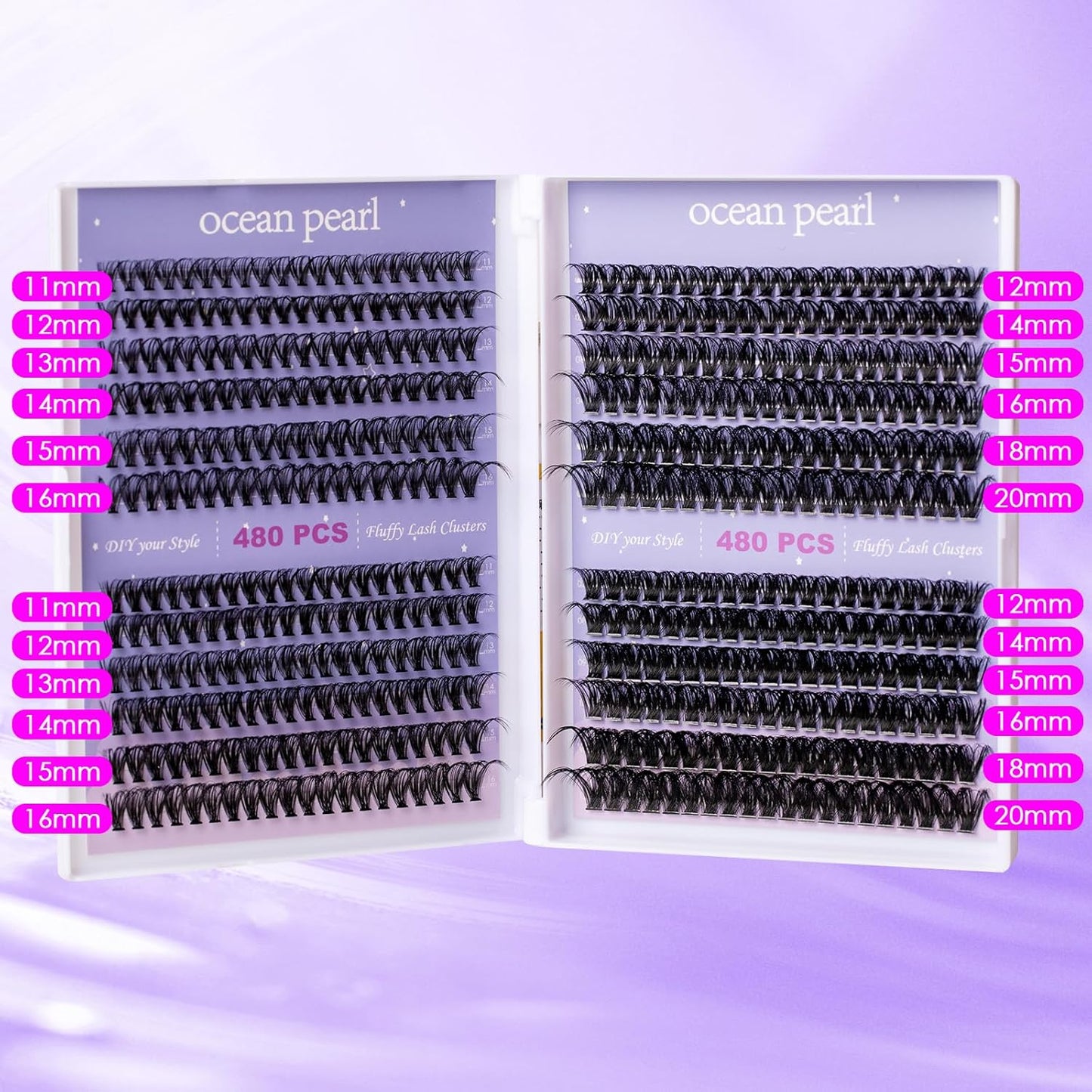 Ocean Pearl Lash Clusters 480PCS 11-20mm Individual Eyelash Extensions 30D+40D+80D+100D DIY Thick Volume Natural Lashes for Beginners at Home-4