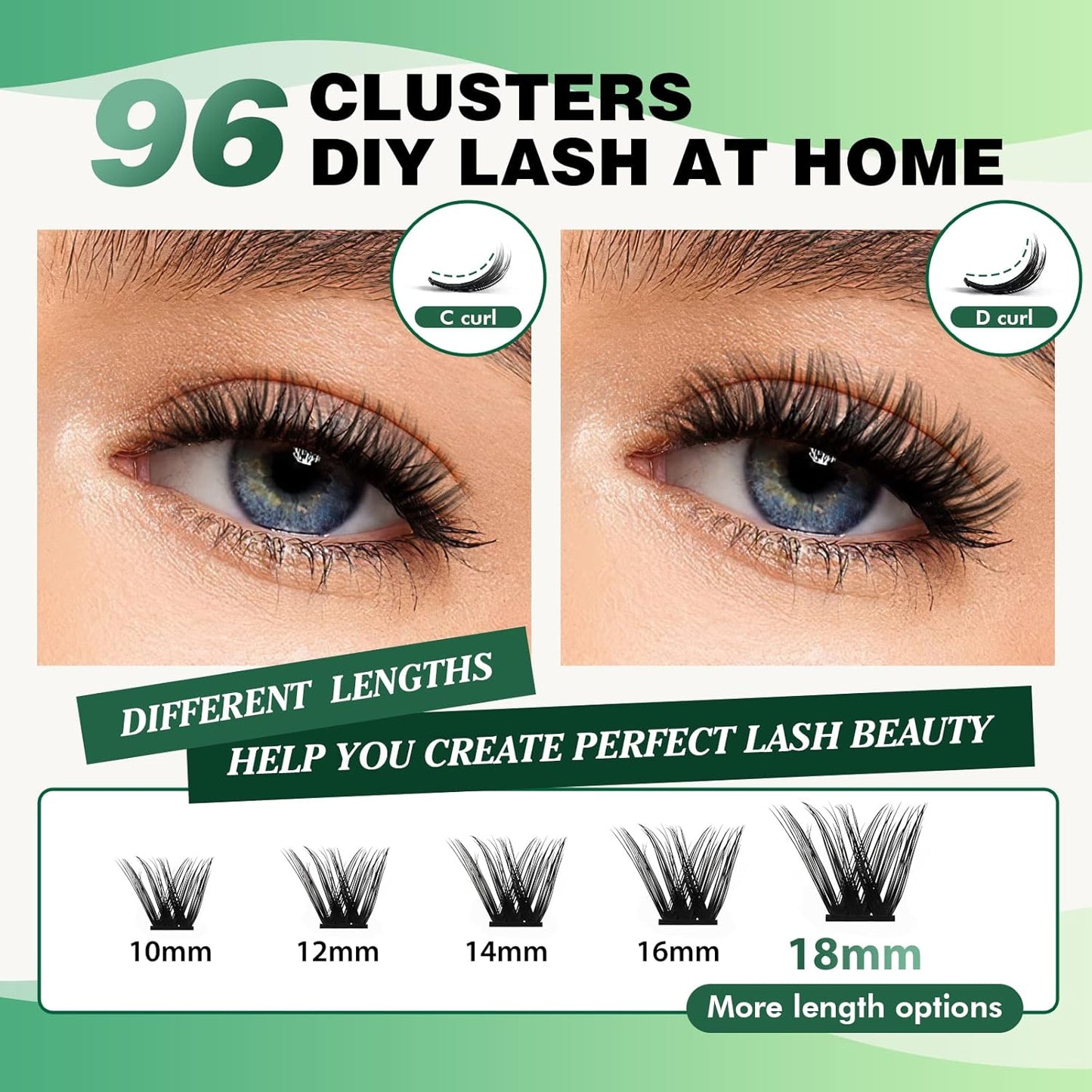 Lash Clusters,96 Pcs Cluster Lashes D Curl 10mm DIY Lash Extensions Eyelash Clusters,KEYYOU Volume Wispy Individual Lashes Soft&Comfortable Easy DIY at Home(Y06,D-10mm)