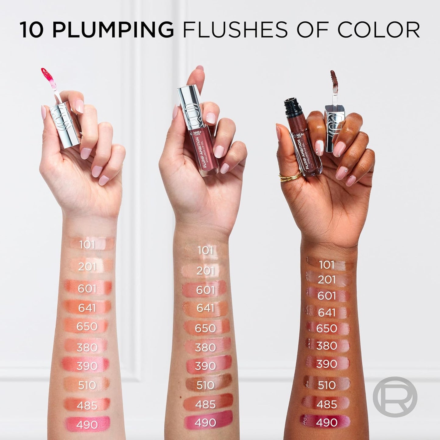 L'Oreal Paris Plump Ambition Hyaluron Lip Oil, 24 HR Lip Gloss with Hyaluronic Acid, Volumizing Formula with Glass-Like Shine, Cherry Cherie 390, 0.16 Fl Oz